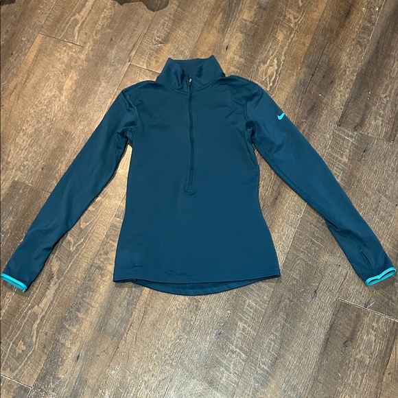 Nike Pro Dri-Fit Women's Quarter Zip Size Small Navy Blue Logo Swoosh Fitted - Picture 1 of 8